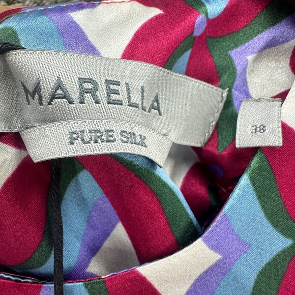 Marella Pure Silk Blouse Womens  Size 2 Multicolor Sleeveless Geometric Pattern - Picture 9 of 12